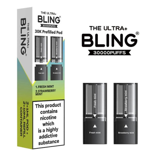 The Bling Ultra Plus 30k Vape Pods - Fresh Mint/Strawberry Mint
